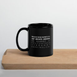 Schwarze Tasse, glänzende | WASCHHINWEIS