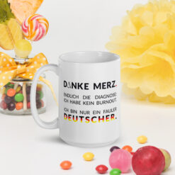 Weiße, glänzende Tasse | DANKE MERZ