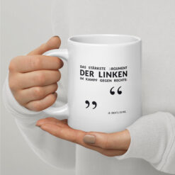 Weiße, glänzende Tasse | LINKES ARGUMENT